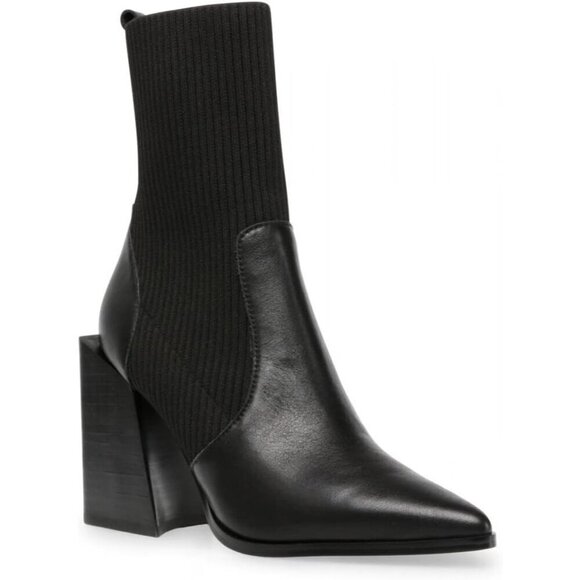 Shoes - 🆕 Women's Black Chunky Stacked Heel Ankle Boots Pointed Toe Slip On Booties